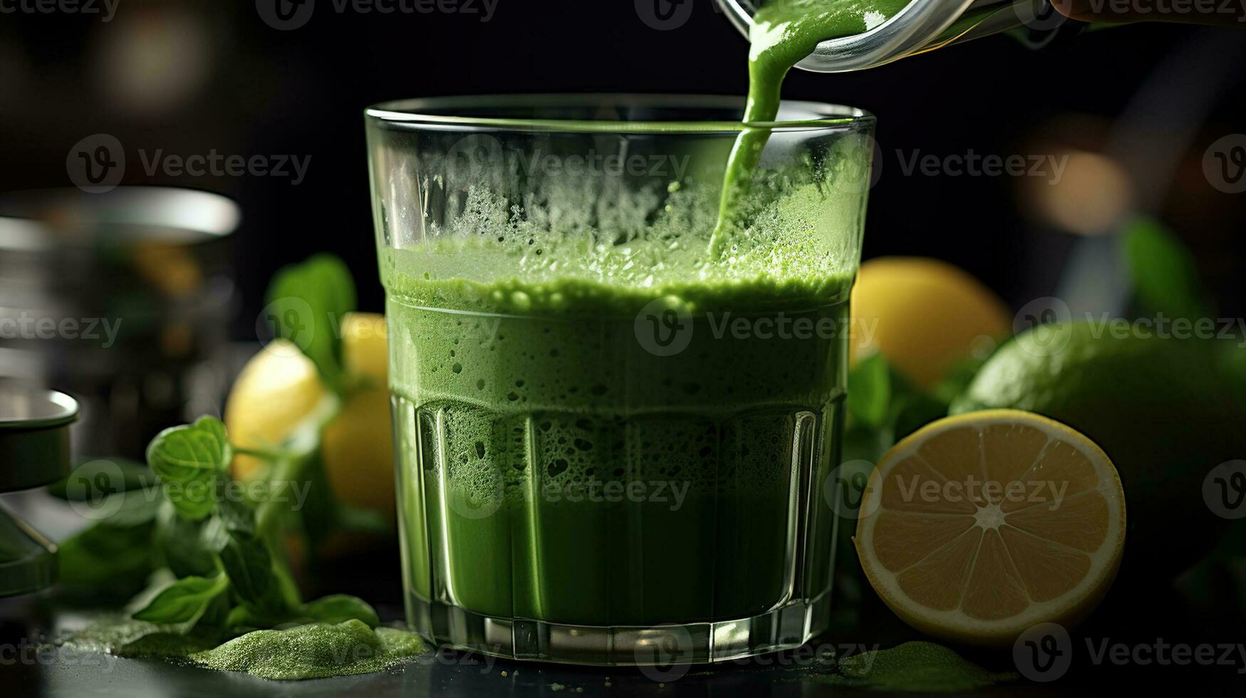 frondoso verduras elixir. trago em a frescor do vegetal batido foto