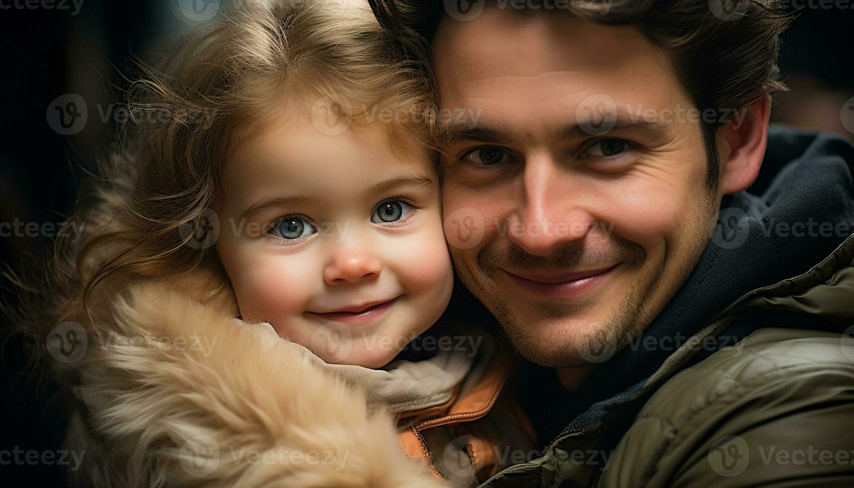 sorridente família abraços amor, alegria, e união dentro inverno natureza gerado de ai foto