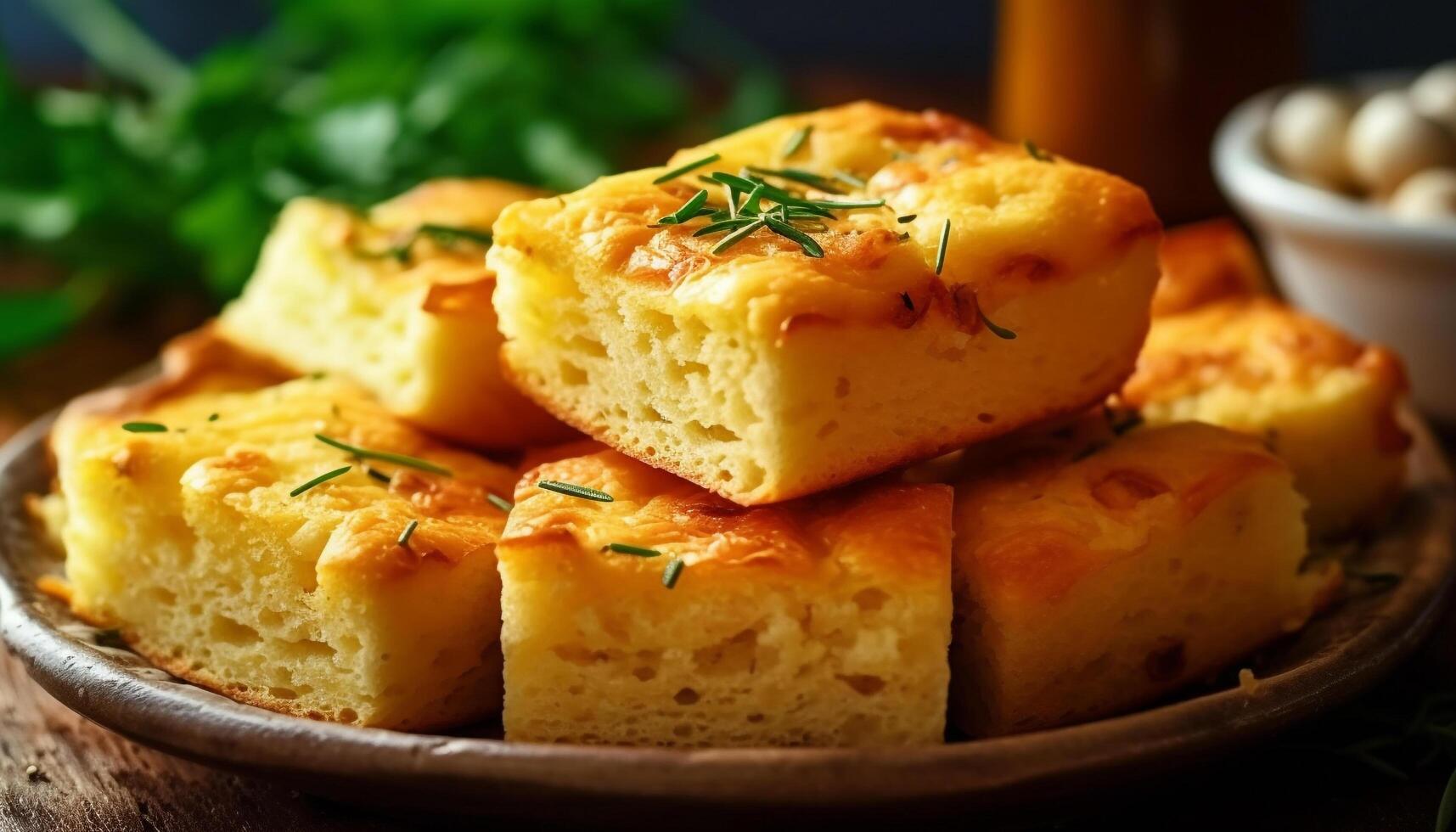 frescor e gourmet fatia do cozido caseiro vegetariano gratinado gerado de ai foto