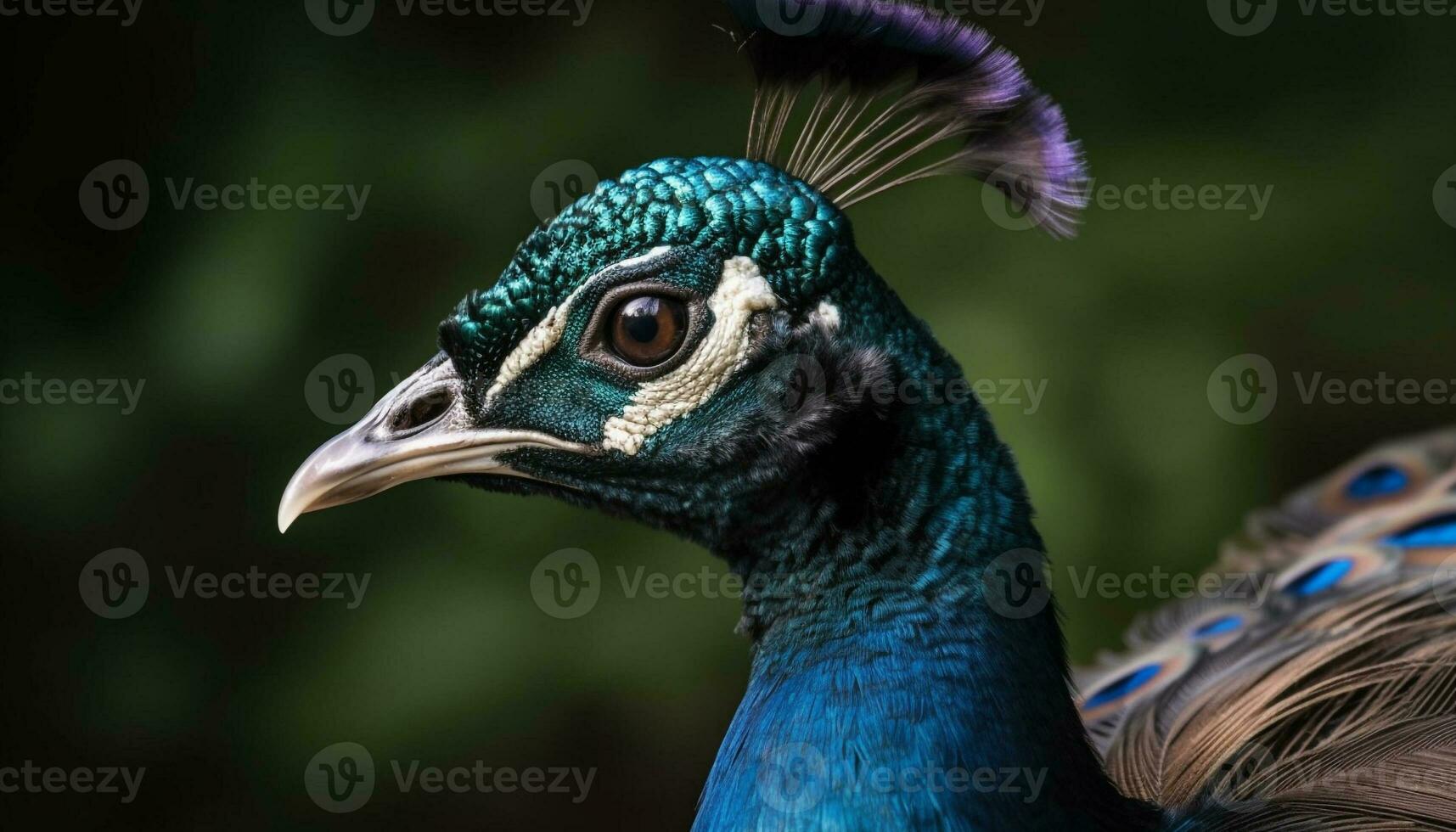 majestoso pavão monitores vibrante cores, exibindo beleza dentro natureza gerado de ai foto