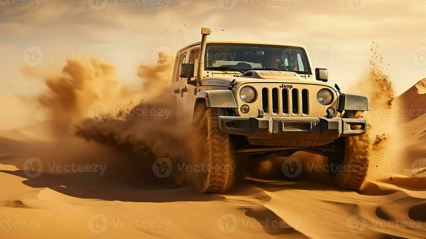 foto do jipe dirigindo dentro a deserto. generativo ai