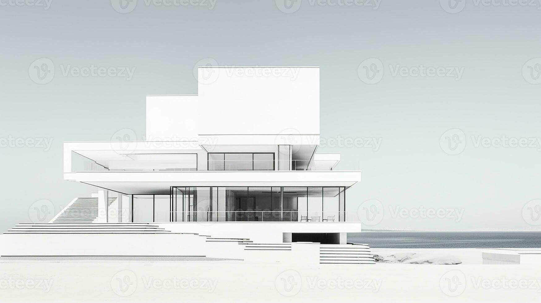3d Renderização do moderno arquitetura em a cobertura com mar visualizar. generativo ai foto