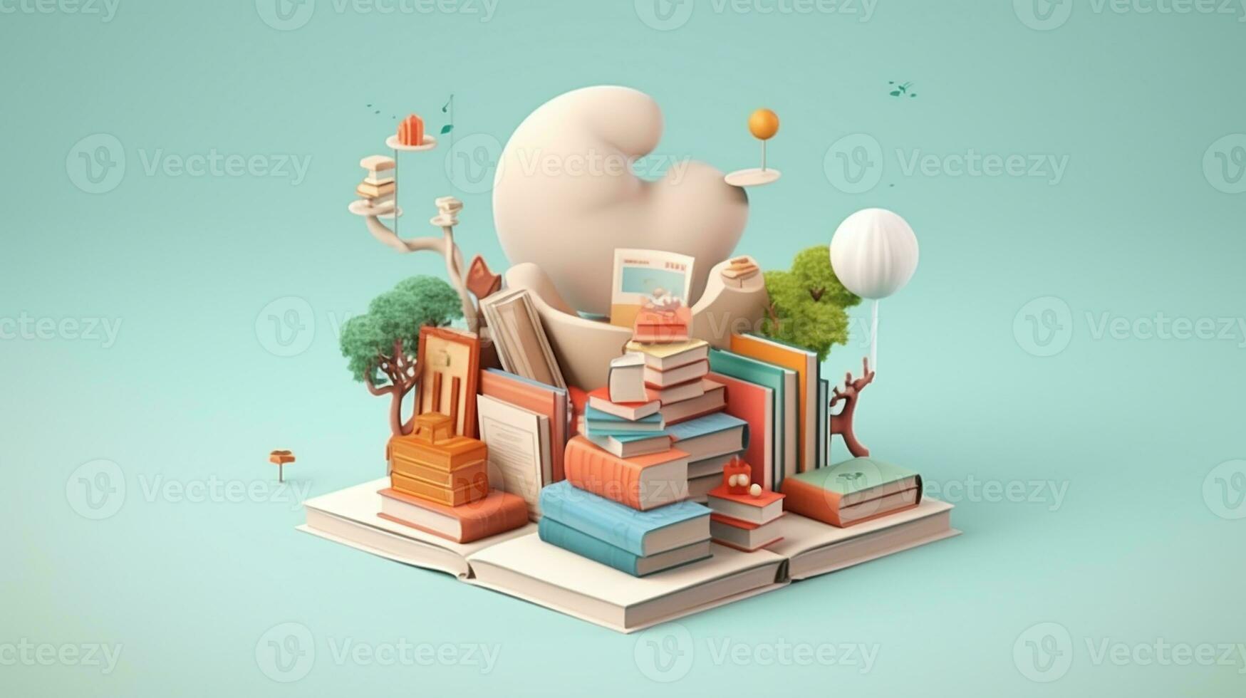 3d ilustração do Educação conceito, pilha do livros com exclamação marca. generativo ai foto