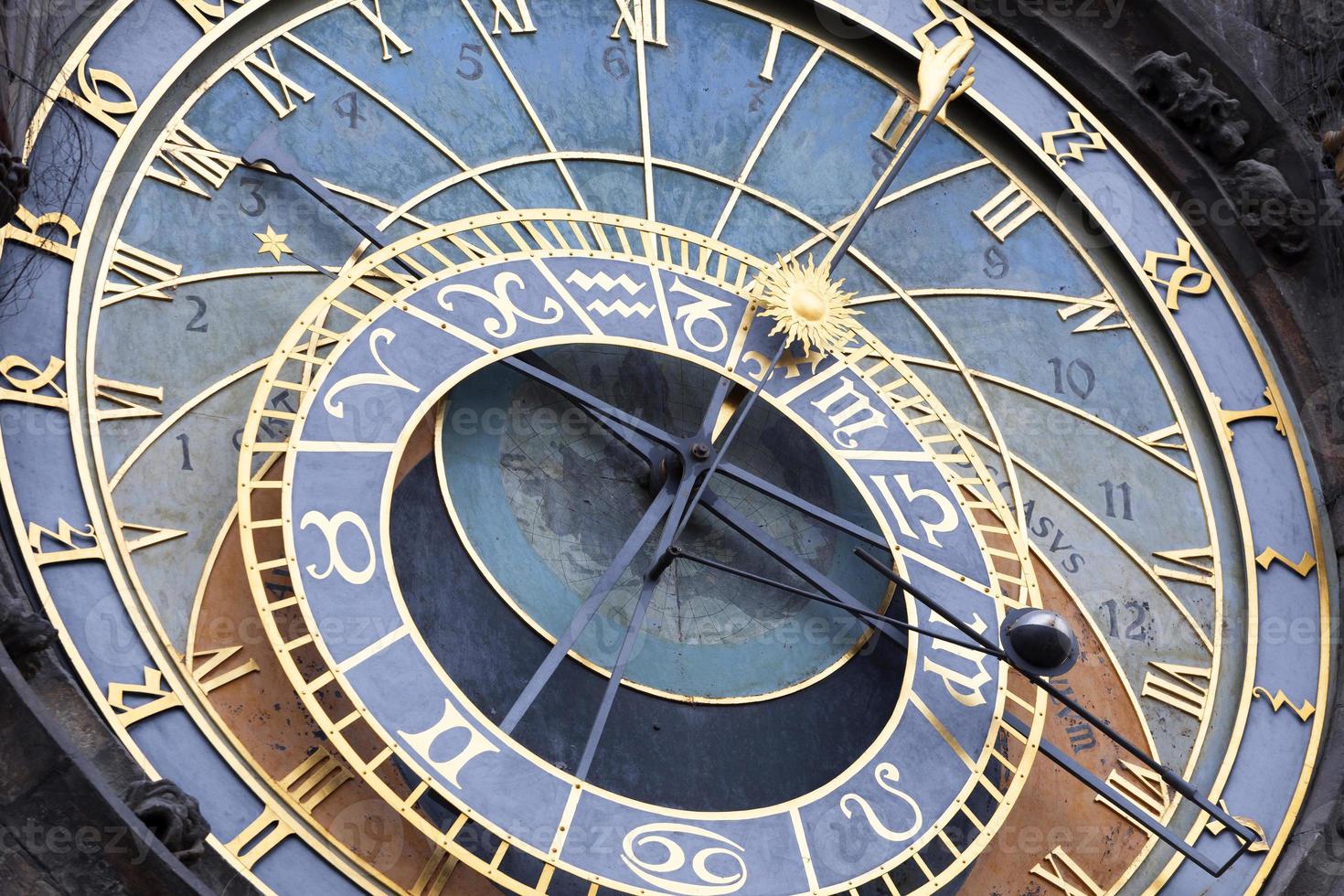 relógio astronômico na parede da antiga prefeitura de Praga, República Tcheca foto
