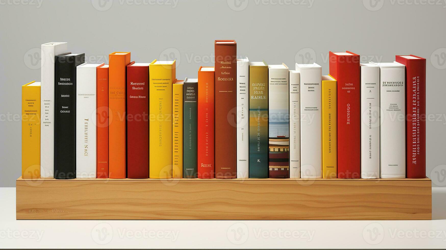 3d Renderização do uma livro estante com livros dentro frente do cinzento fundo. generativo ai foto