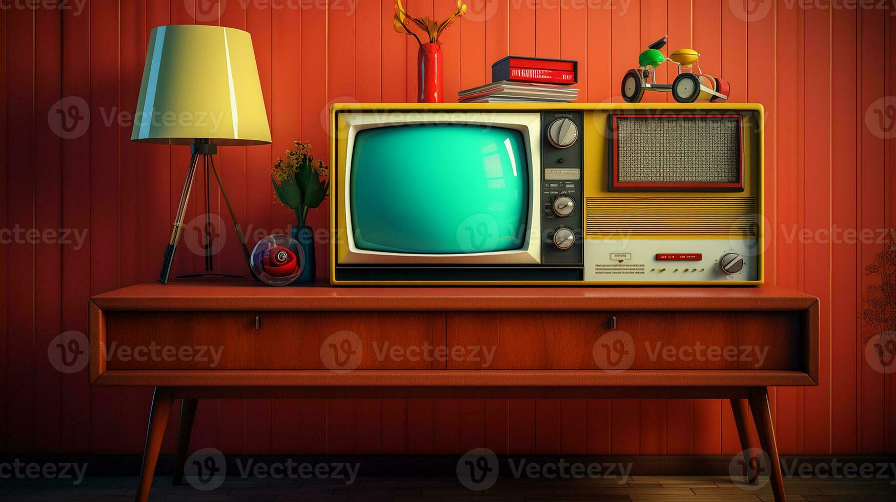 retro velho televisão em a escrivaninha. anos 90 conceitos. vintage estilo filtrado foto. generativo ai foto