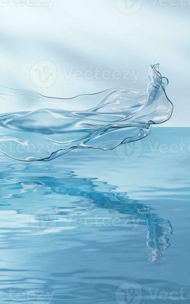 fluindo transparente pano em água superfície, 3d Renderização. foto