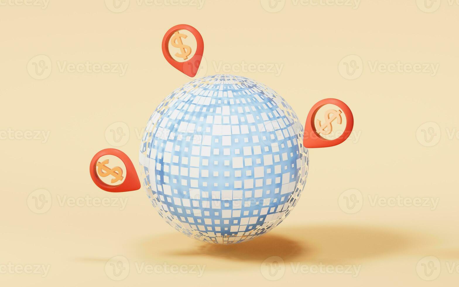 digital dados esfera com dinheiro marca, 3d Renderização. foto