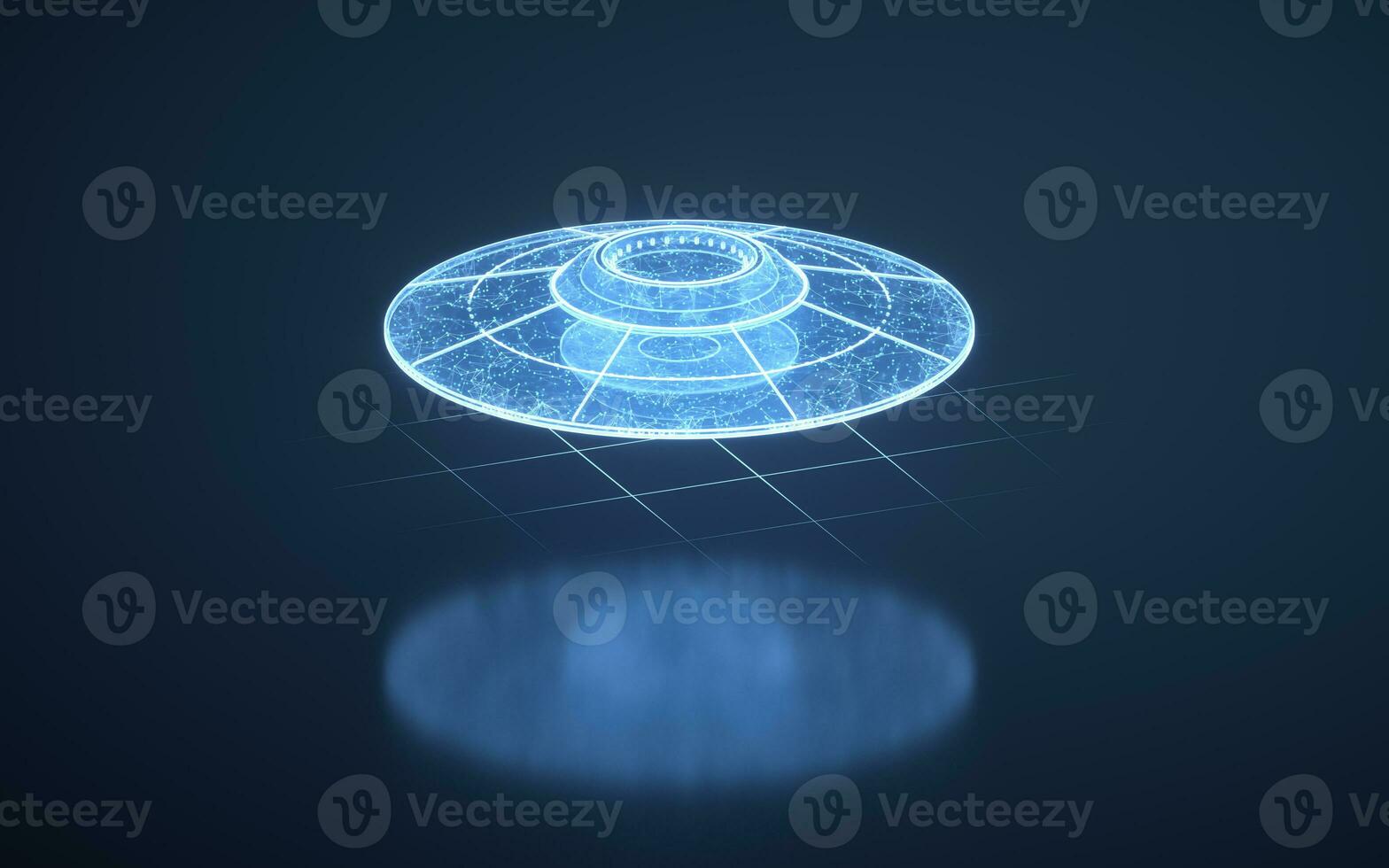 UFO com azul digital linhas estrutura, 3d Renderização. foto