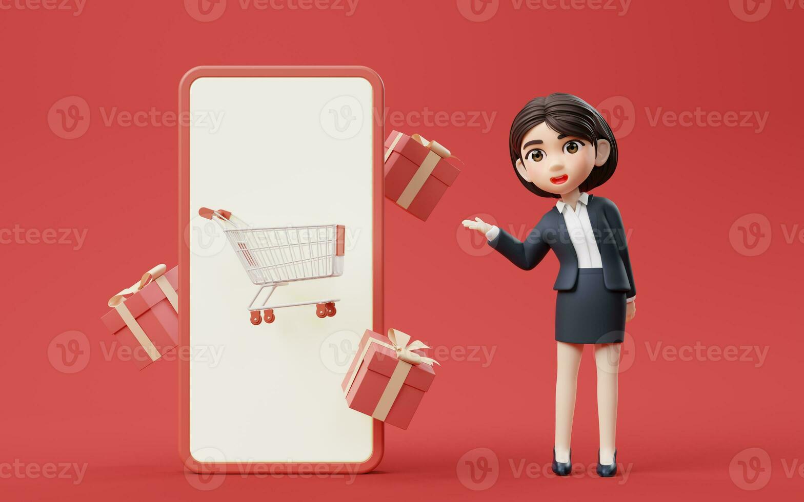 o negócio menina com compras conceito, 3d Renderização. foto