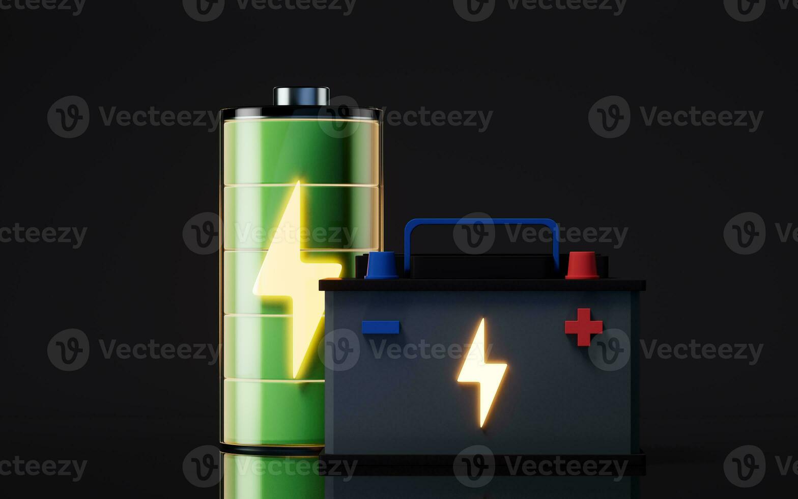 acumulador carro bateria energia poder e eletricidade, 3d Renderização. foto