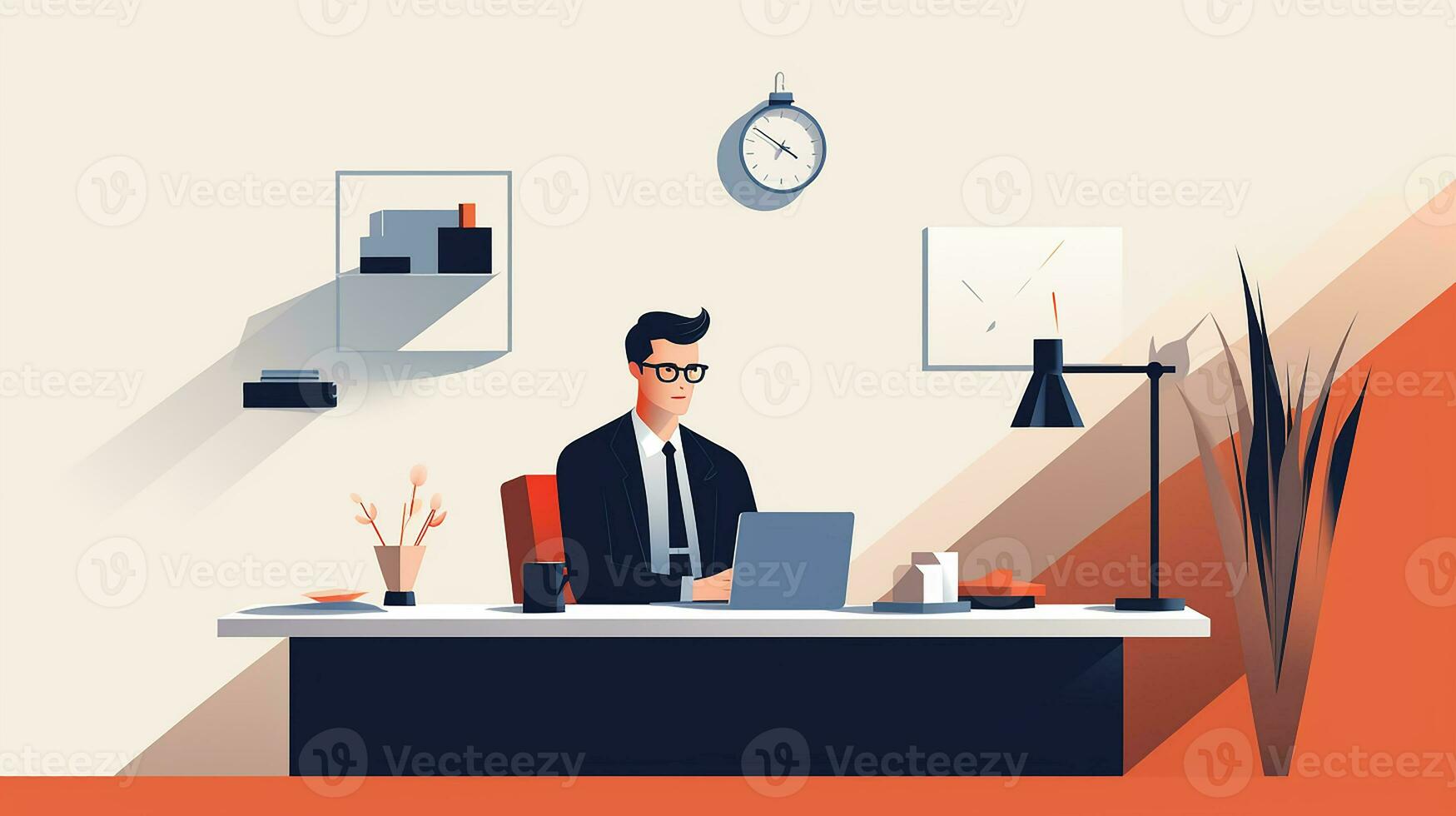 plano Projeto do masculino trabalhador trabalhando hora extra e analisando vendas dados dentro escritório. generativo ai foto