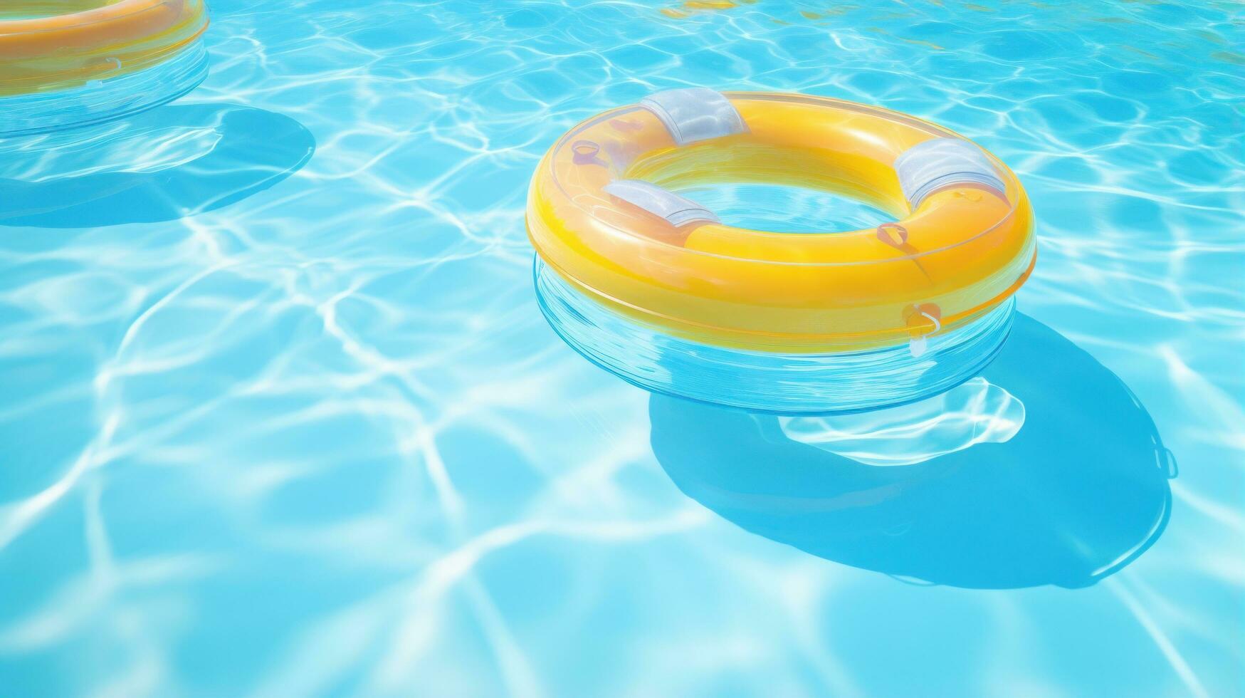 salva-vidas flutua dentro uma cristal Claro azul natação piscina foto