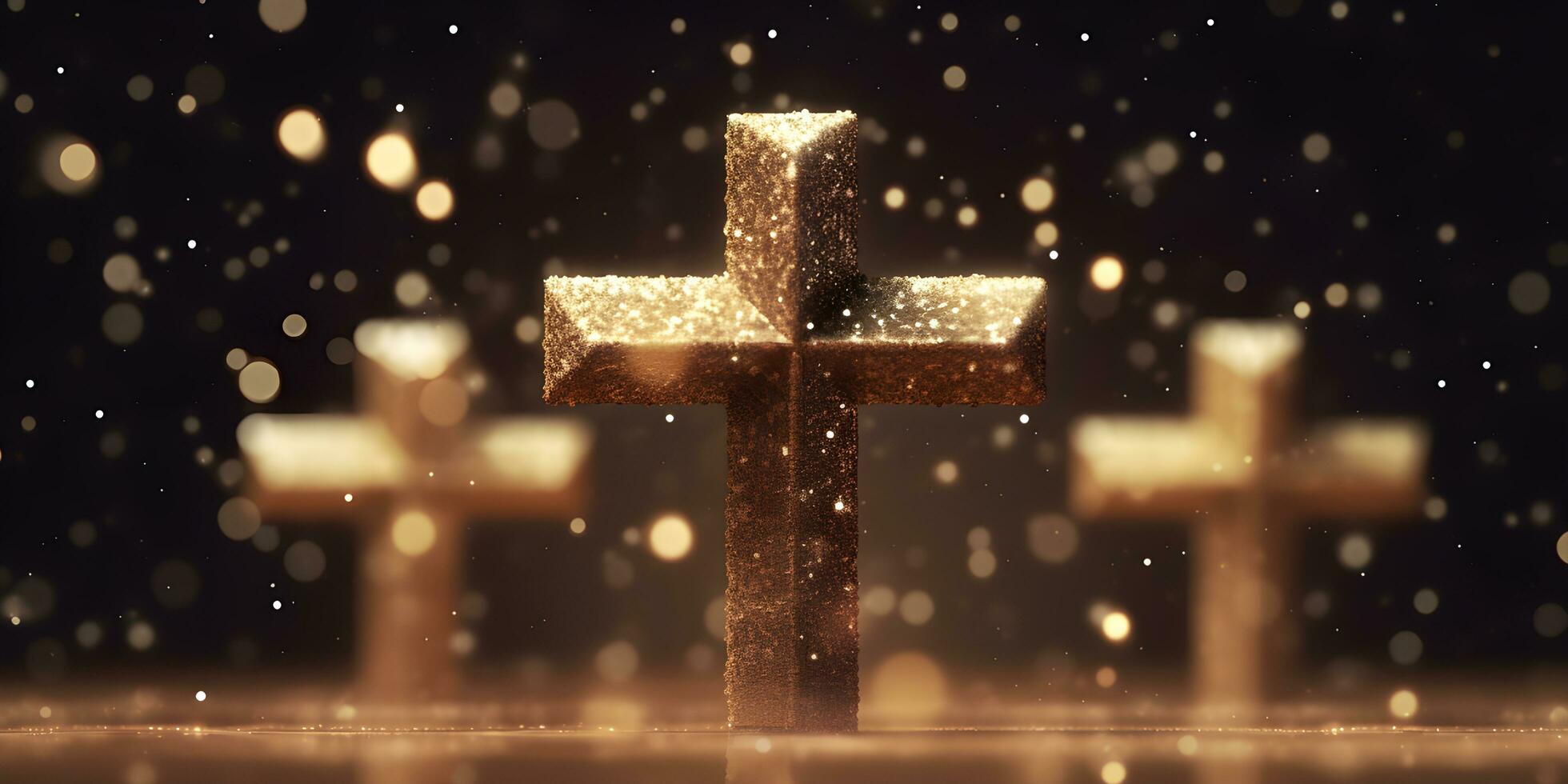 ouro brilhar cristão Cruz dentro luz em Preto fundo foto