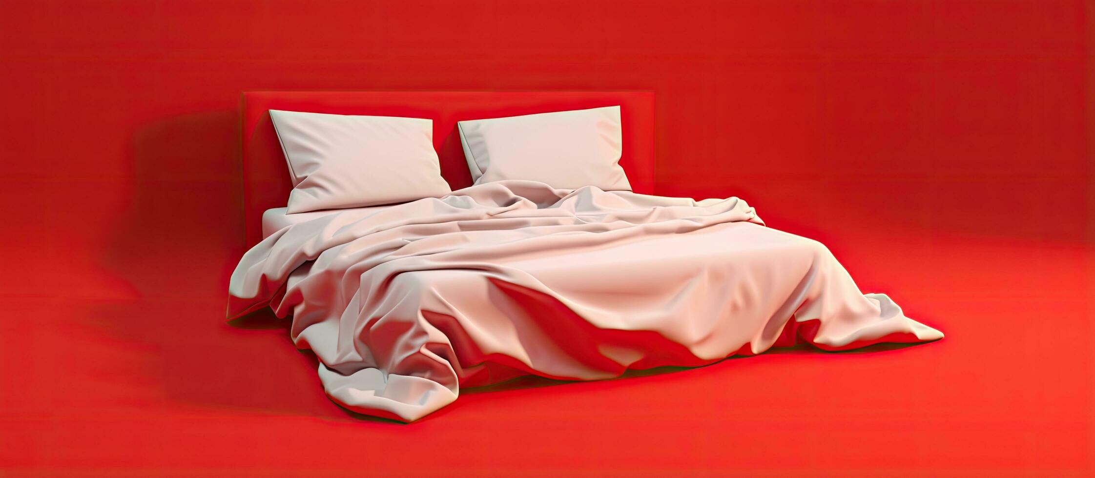 monocromático bagunçado cama dentro vermelho fundo foto