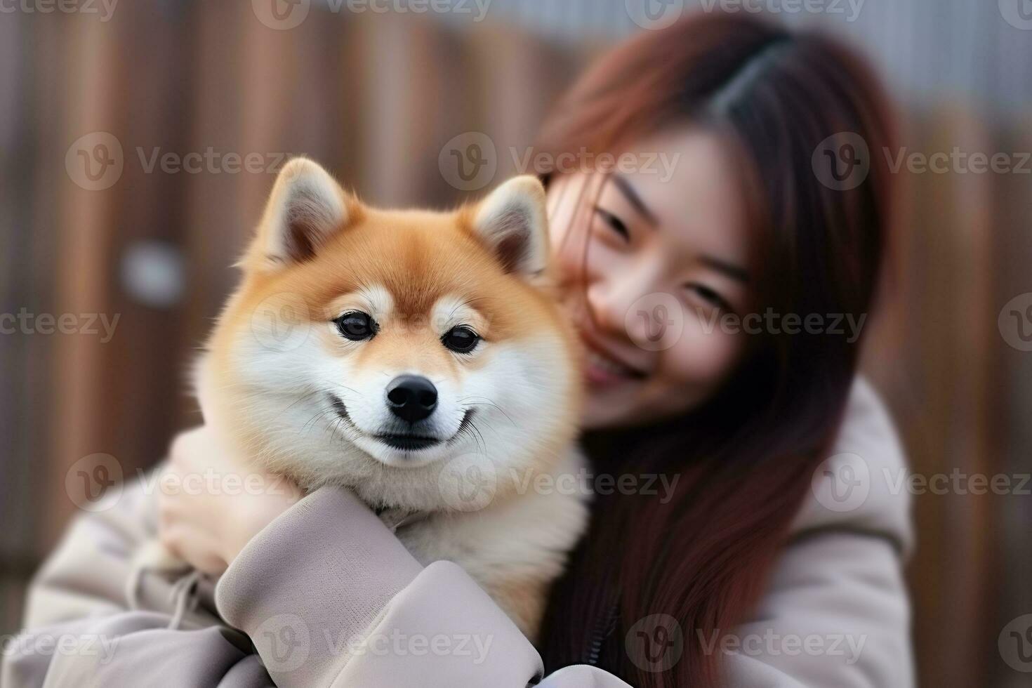 retrato do pessoas abraçando Shiba inu cachorro animal conceito foto