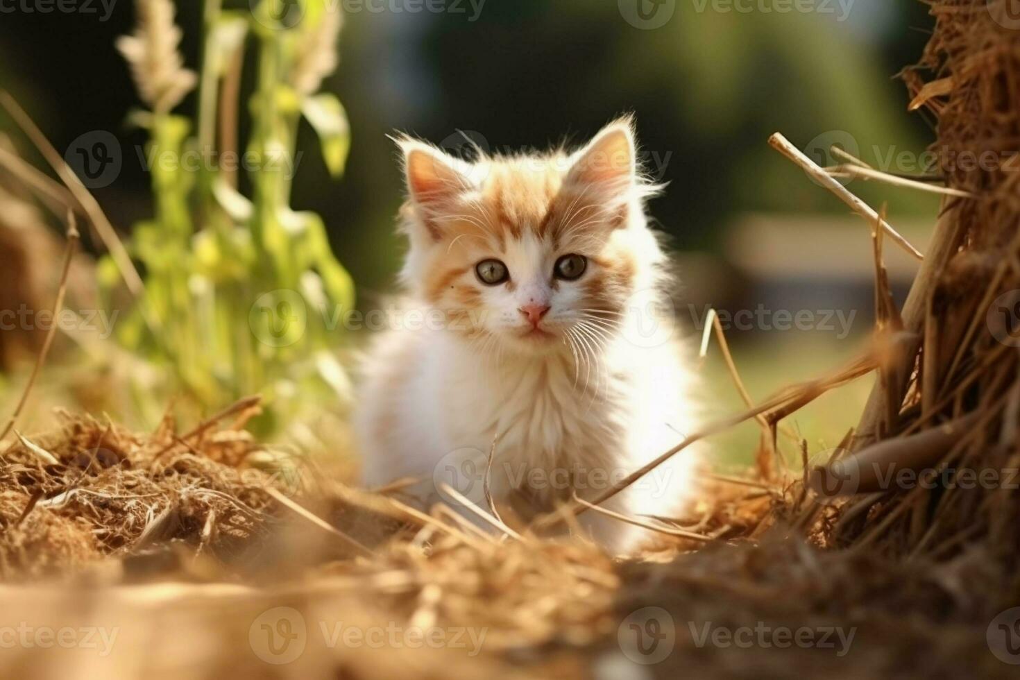 fofa gatinho dentro pequeno Fazenda. gatinho com engraçado Veja foto