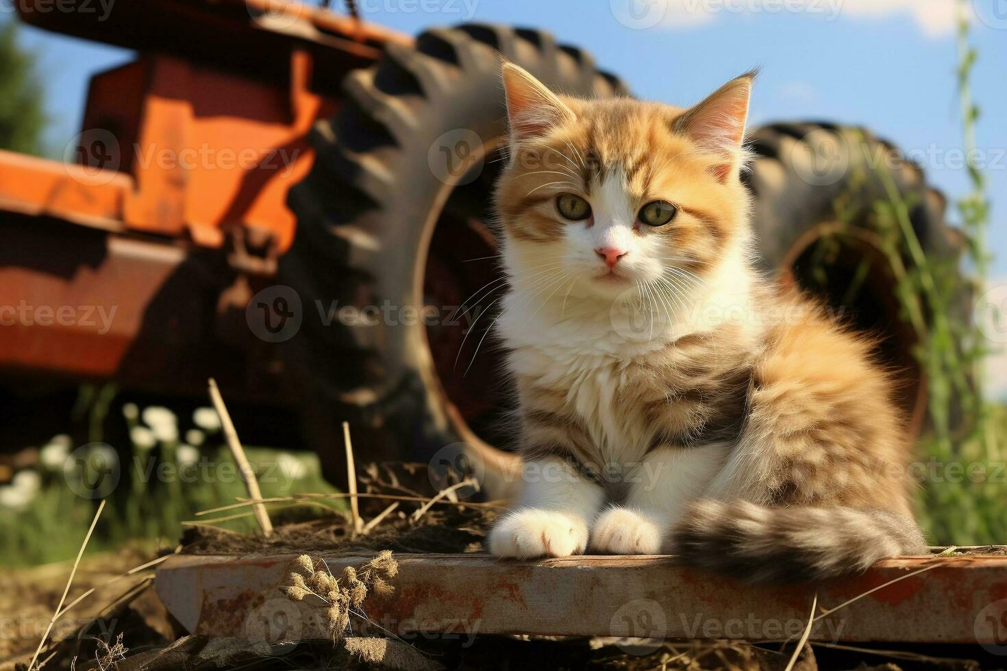 fofa gatinho dentro pequeno Fazenda. gatinho com engraçado Veja foto