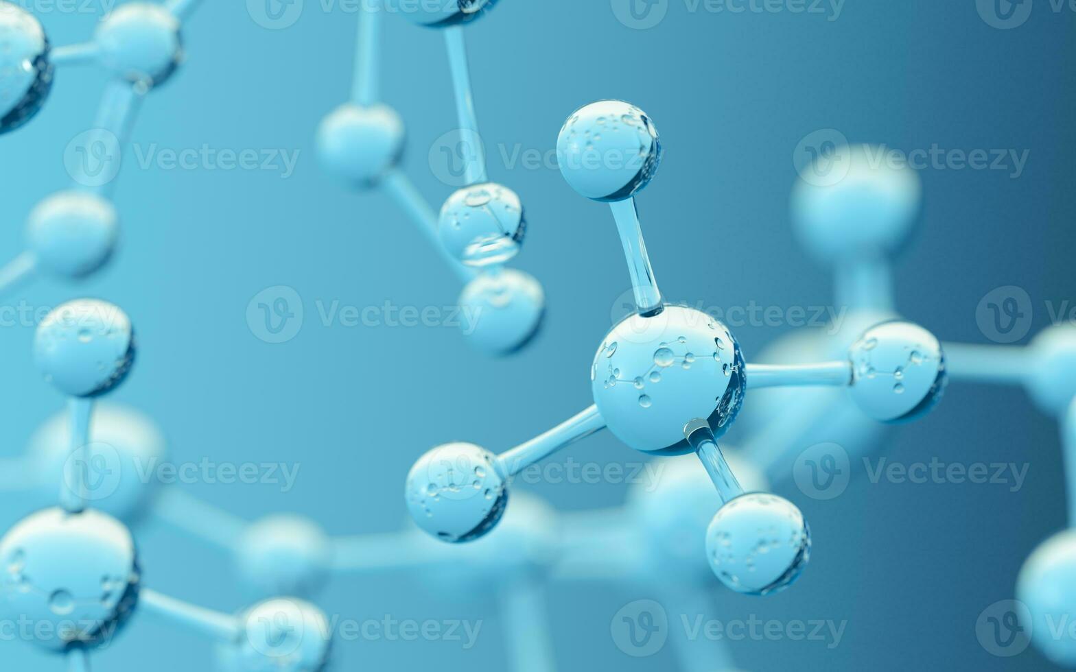 químico molécula com azul fundo, 3d Renderização. foto