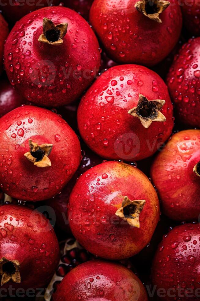 realista foto do uma grupo do romãs. topo Visão fruta cenário. ai gerado