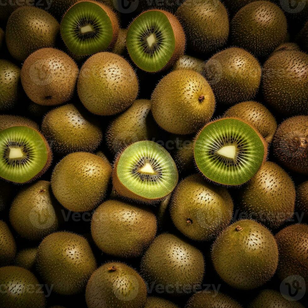 realista foto do uma grupo do kiwi frutas. topo Visão fruta cenário. ai gerado