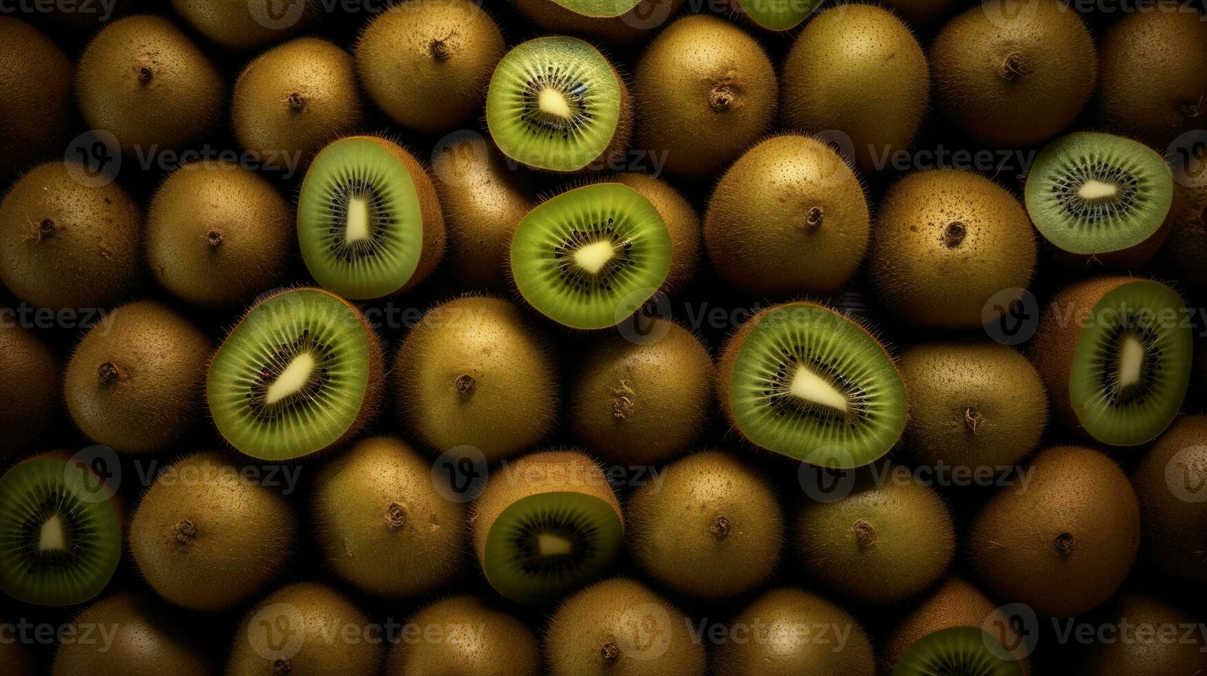 realista foto do uma grupo do kiwi frutas. topo Visão fruta cenário. ai gerado