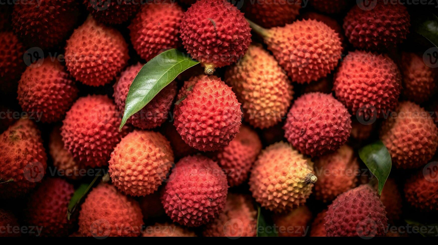 realista foto do uma grupo do lichias. topo Visão fruta cenário. ai gerado