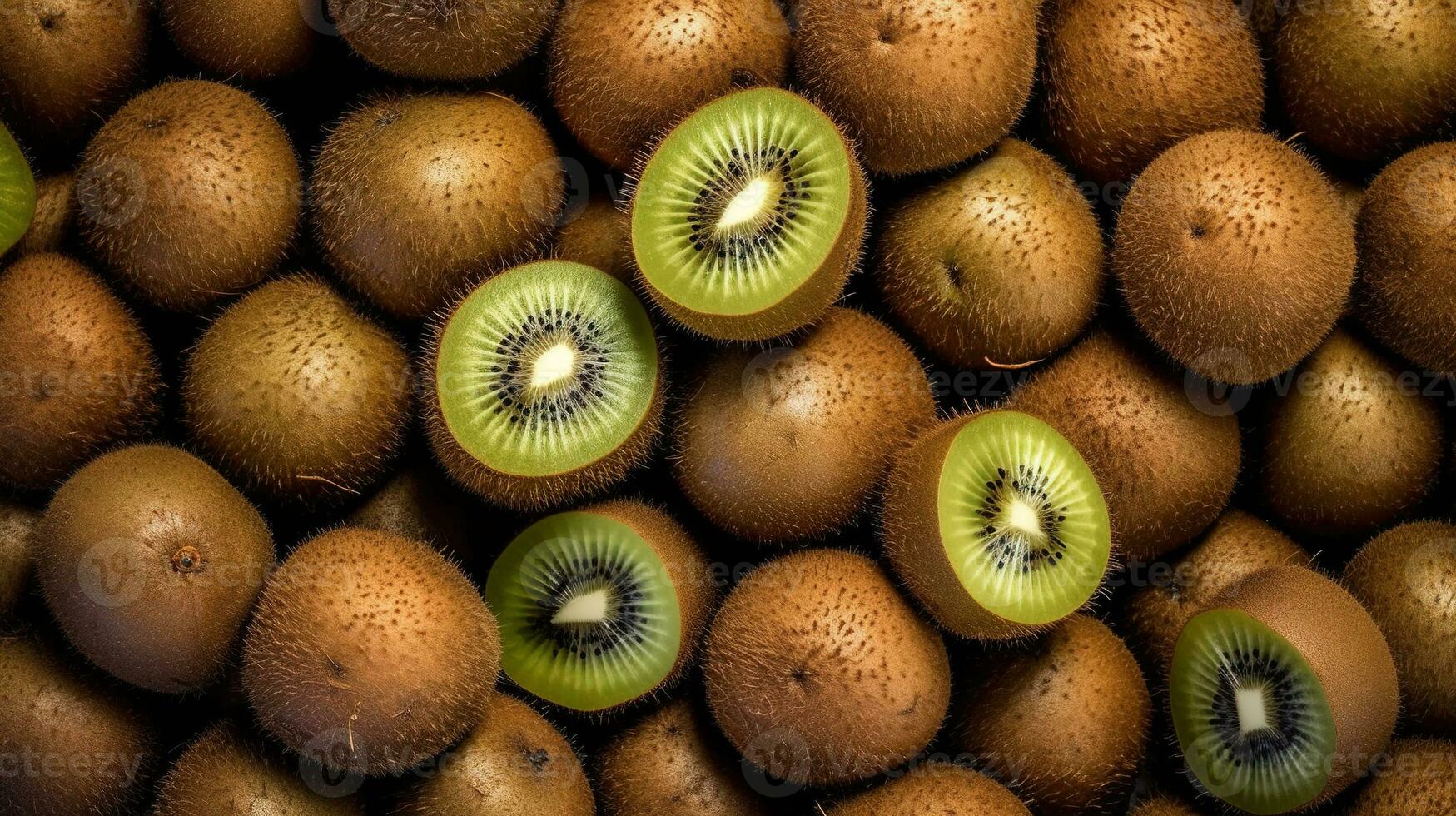 realista foto do uma grupo do kiwi frutas. topo Visão fruta cenário. ai gerado