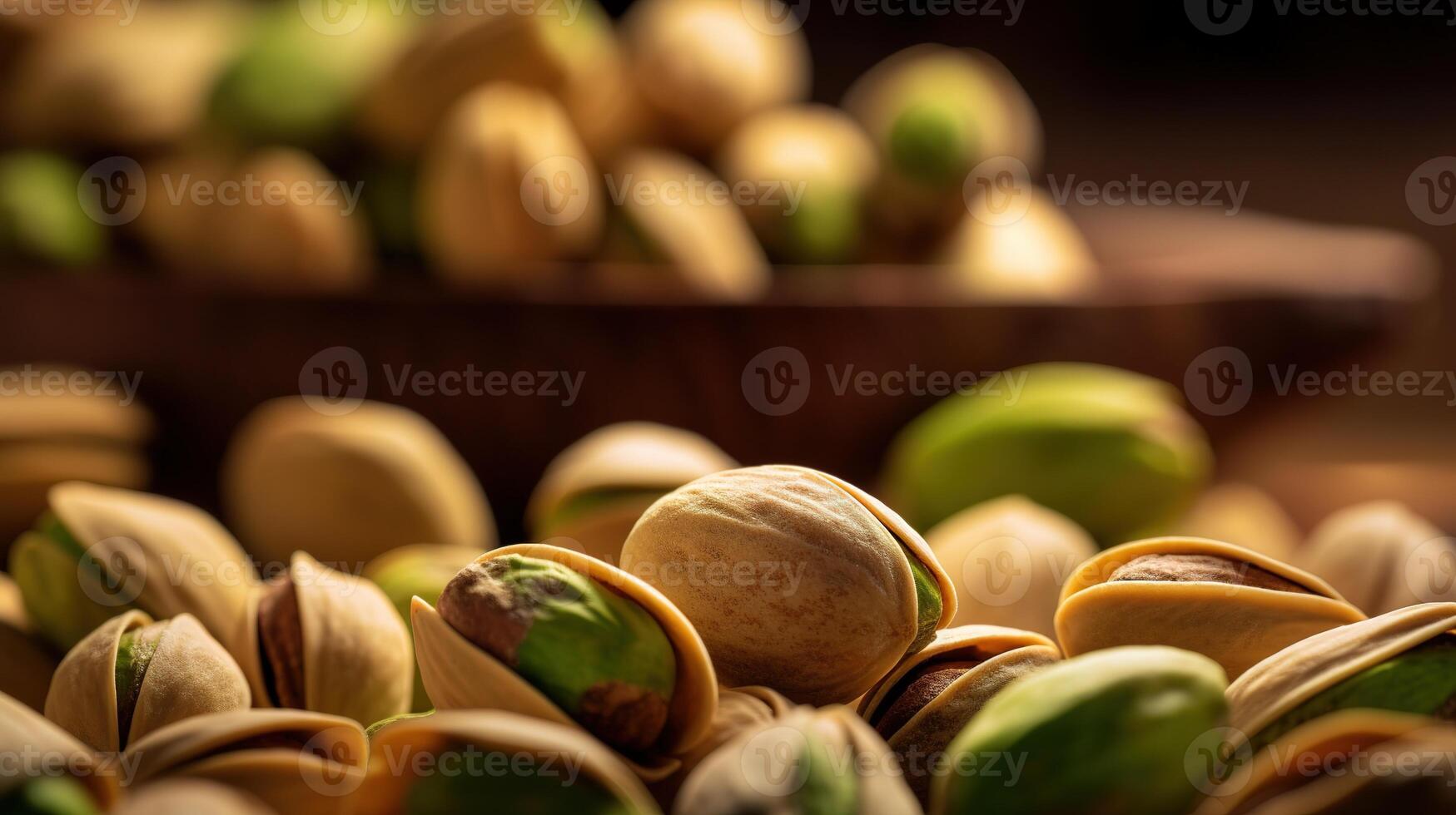 realista foto do uma grupo do pistachios. topo Visão nozes cenário. ai gerado