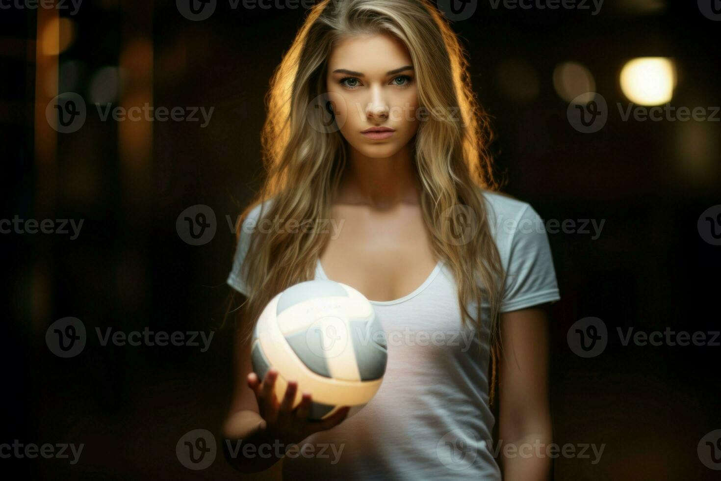 mulher voleibol jogador aguarde bola. gerar ai foto