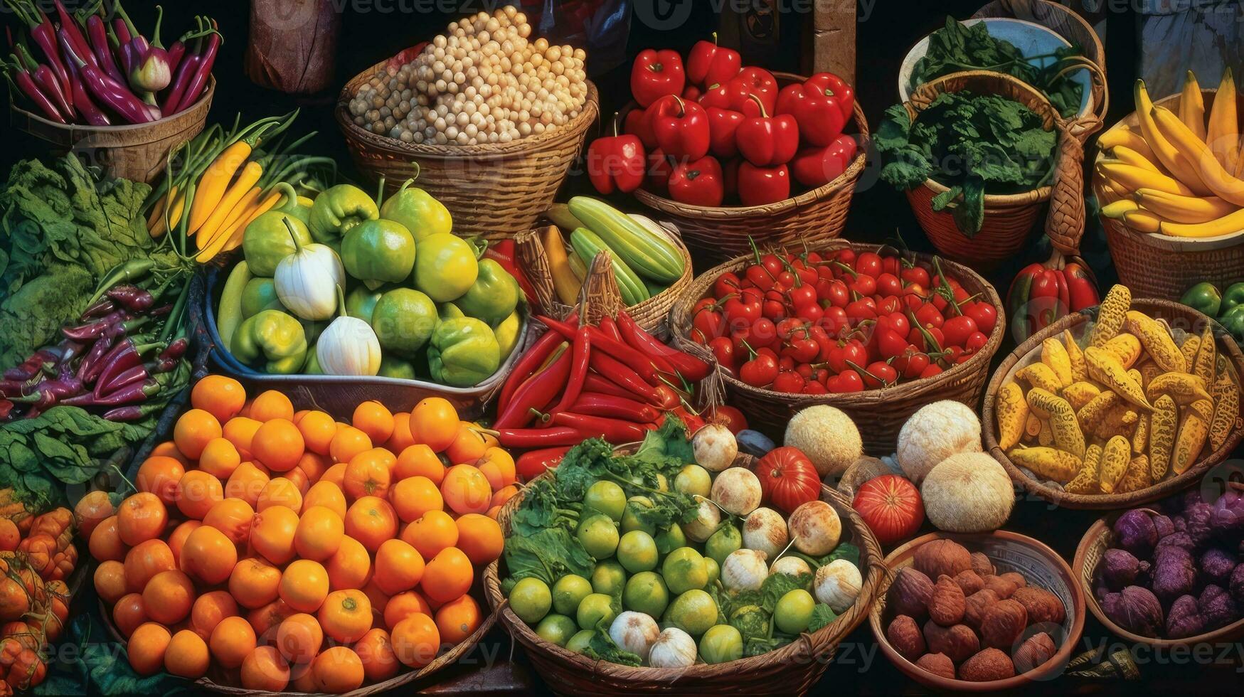 fresco e colorida recompensa. explorando a vibrante frutas e legumes mercado para saudável e delicioso escolhas foto