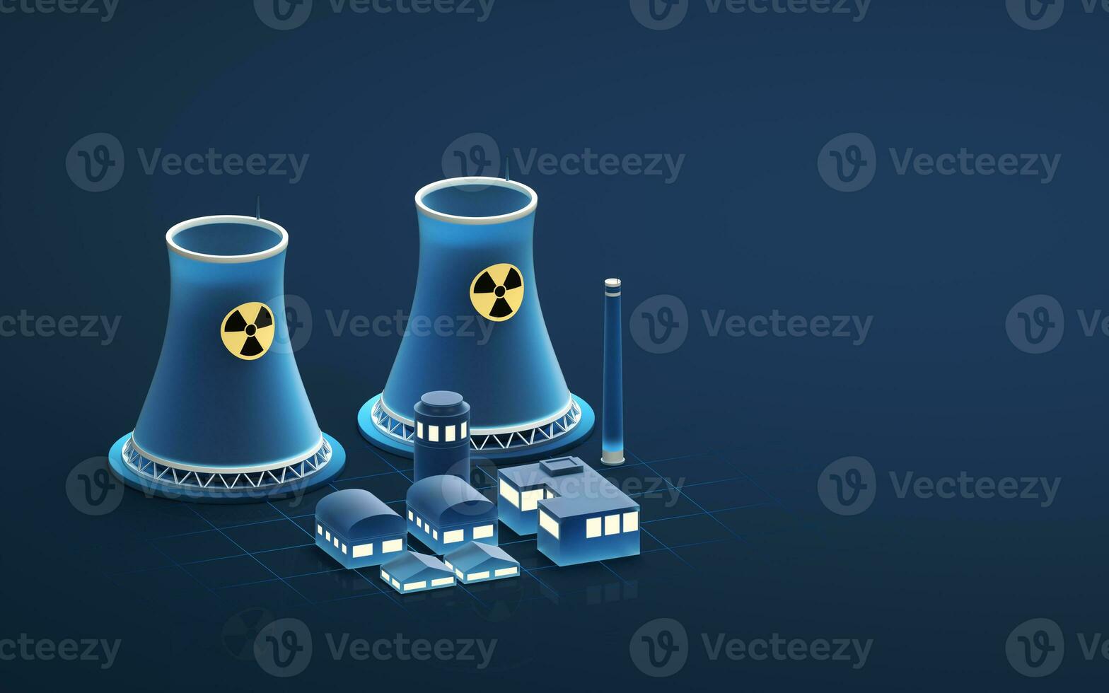 nuclear poder estação e nuclear energia, 3d Renderização. foto