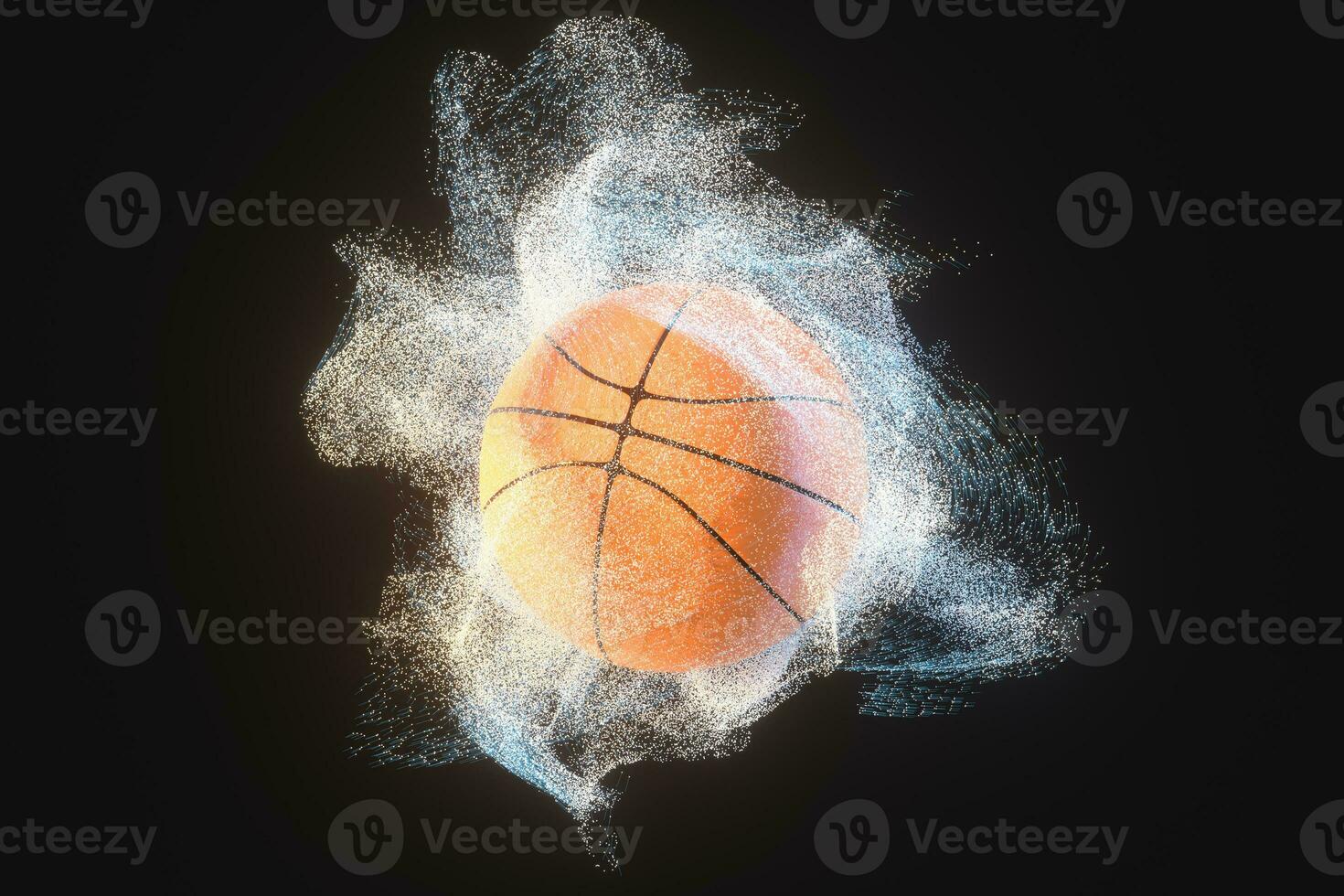 basquetebol com movimento partículas, 3d Renderização. foto