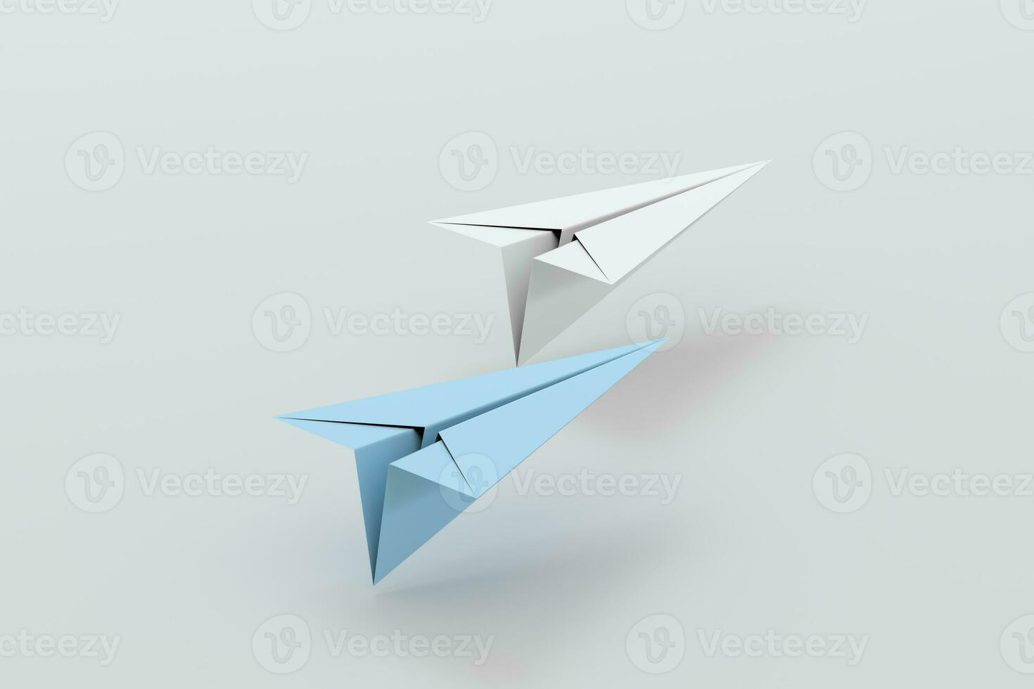 branco papel avião com azul papel avião, 3d Renderização. foto