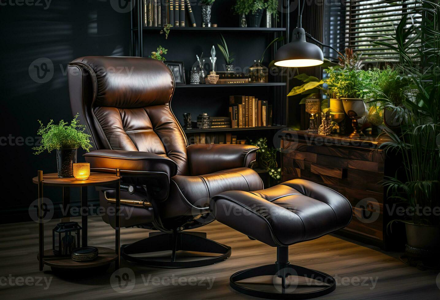 moderno local de trabalho com confortável cadeira dentro à moda casa escritório interior. criada com generativo ai foto