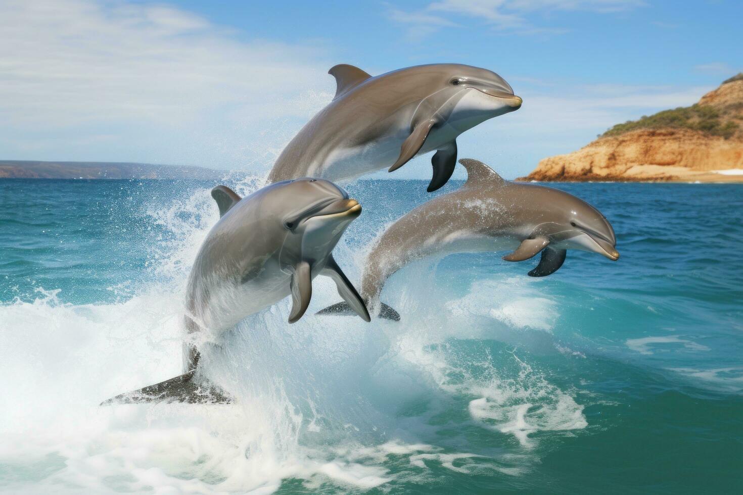 golfinhos pulando em a ondas foto