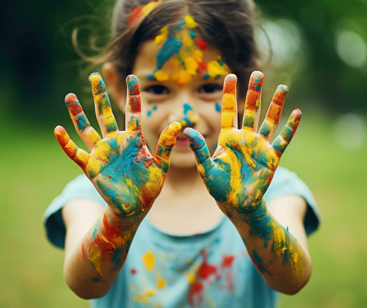 jovem menina com tintas foto