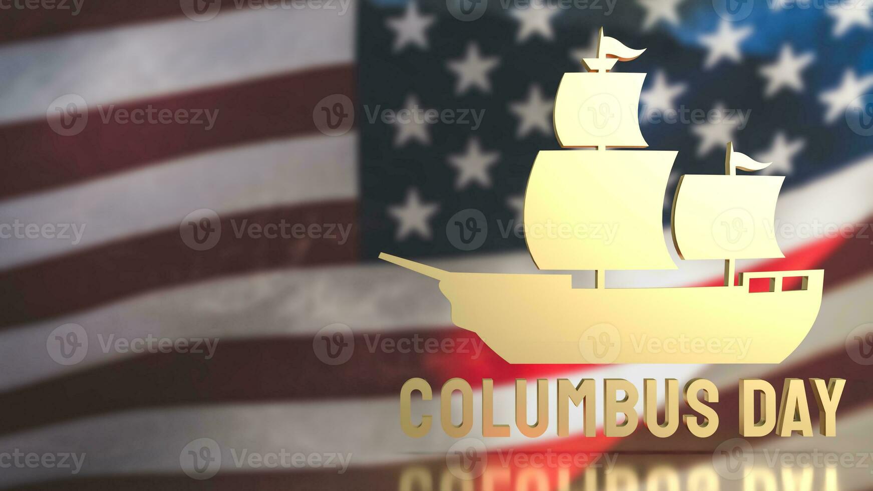 a ouro barco a vela em EUA bandeira fundo para Colombo dia conceito 3d Renderização foto