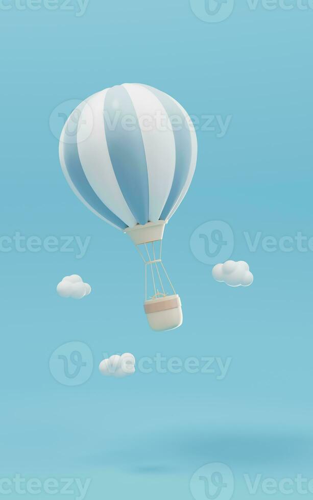 azul desenho animado quente ar balão, 3d Renderização. foto