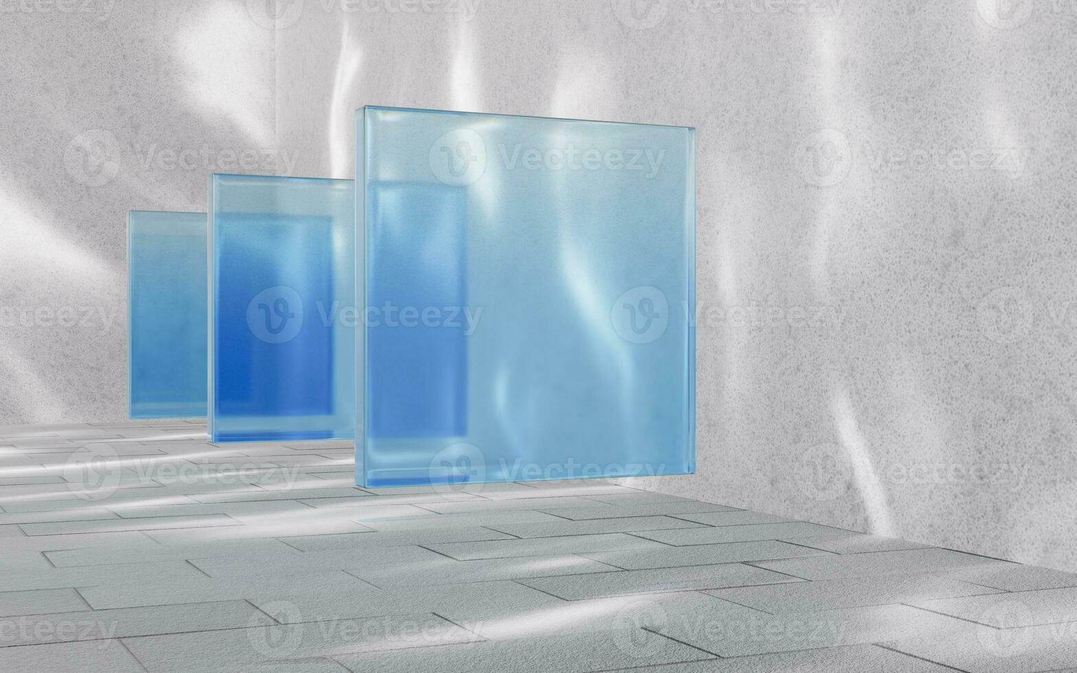 vidro cubo com luz e sombra fundo, 3d Renderização. foto