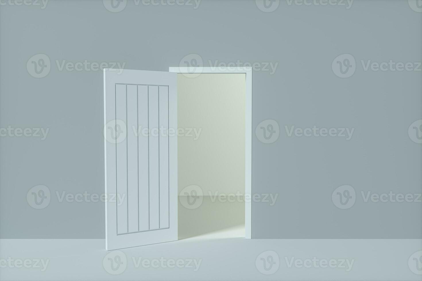 de madeira porta com em branco cinzento parede, 3d Renderização. foto