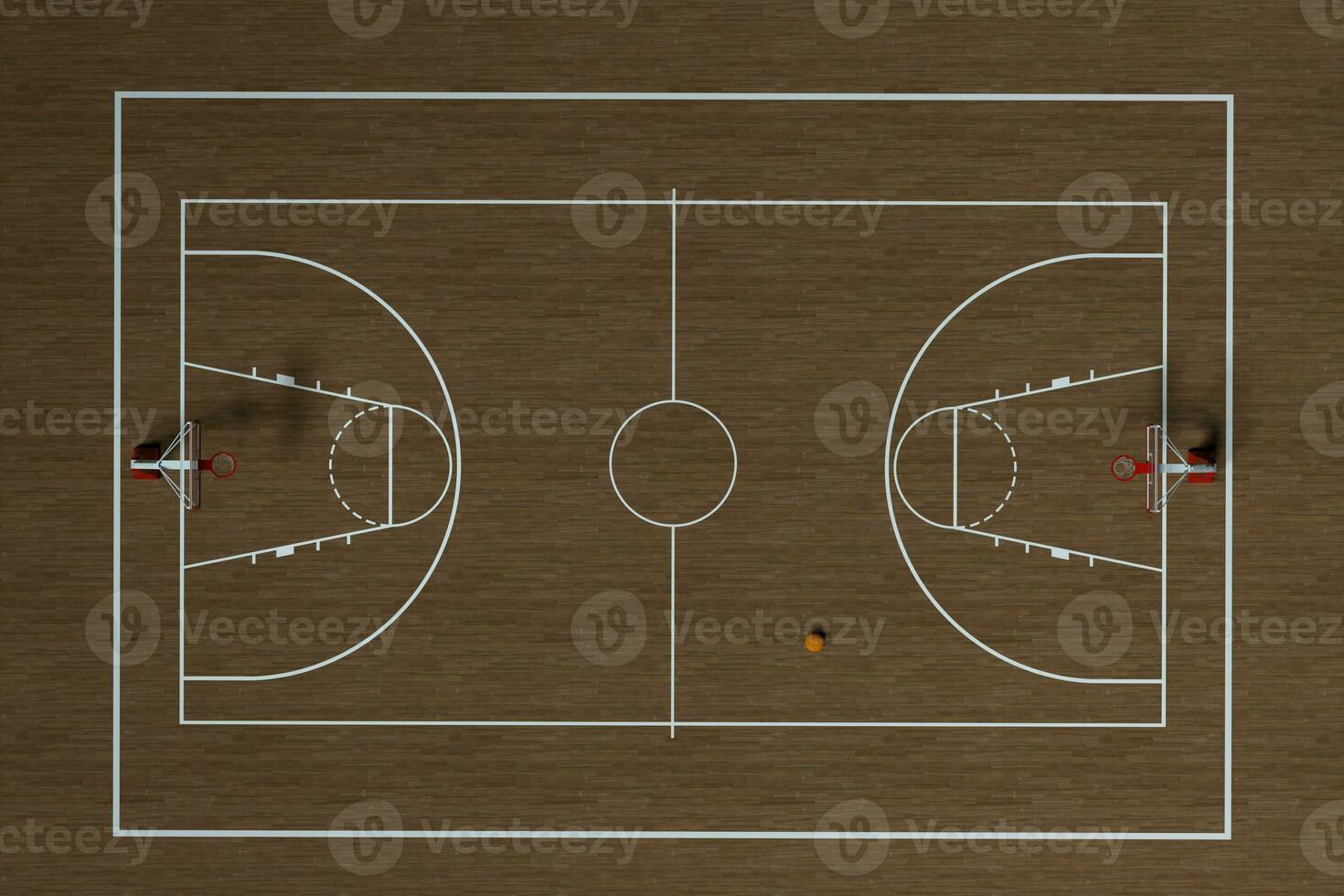 basquetebol quadra com de madeira chão, 3d Renderização. foto