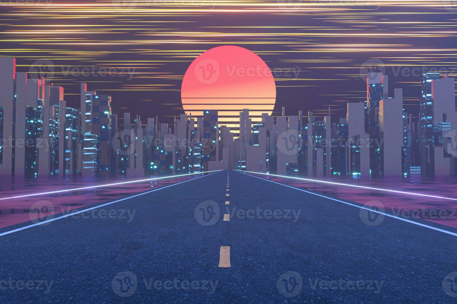 urbano estrada e pôr do sol céu, abstrato concepção,3d Renderização. foto