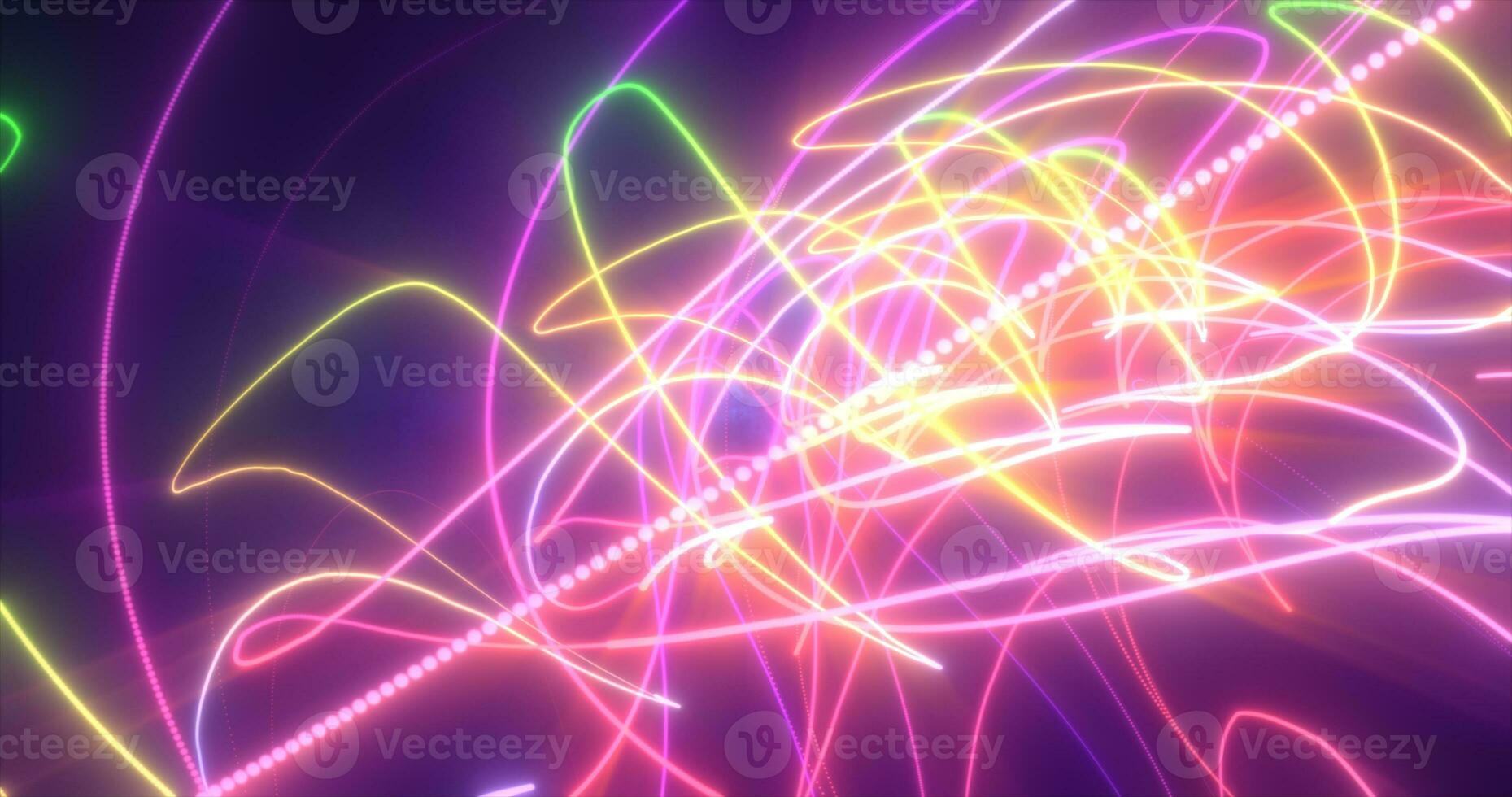 abstrato multicolorido arco Iris néon energia laser linhas vôo em uma Preto fundo foto