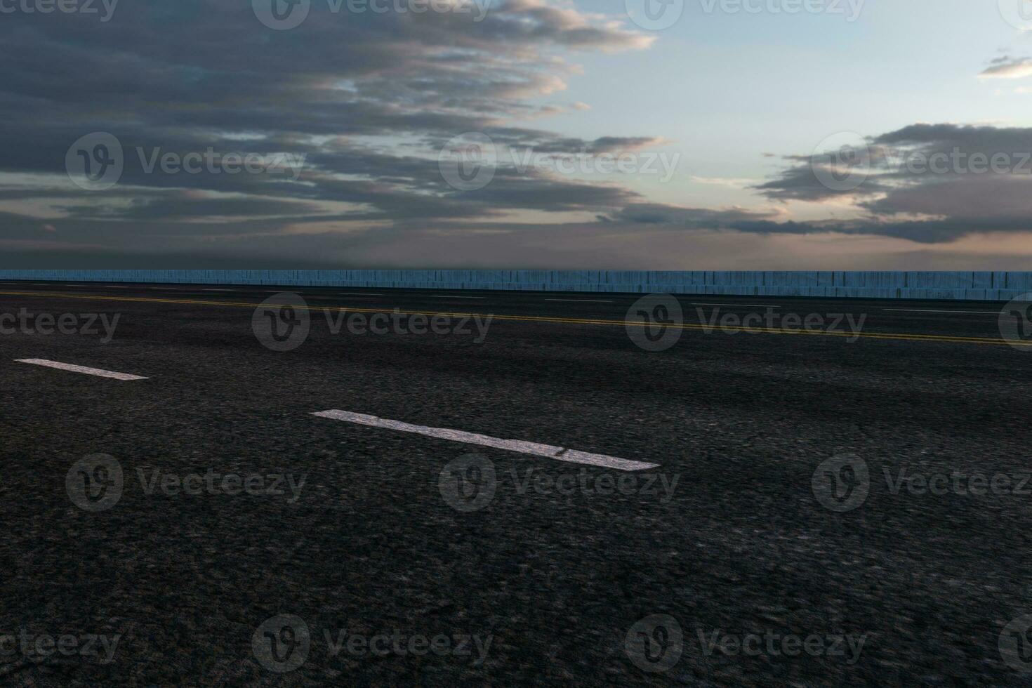 a esvaziar asfalto estrada e luz do dia céu e luz do sol. foto