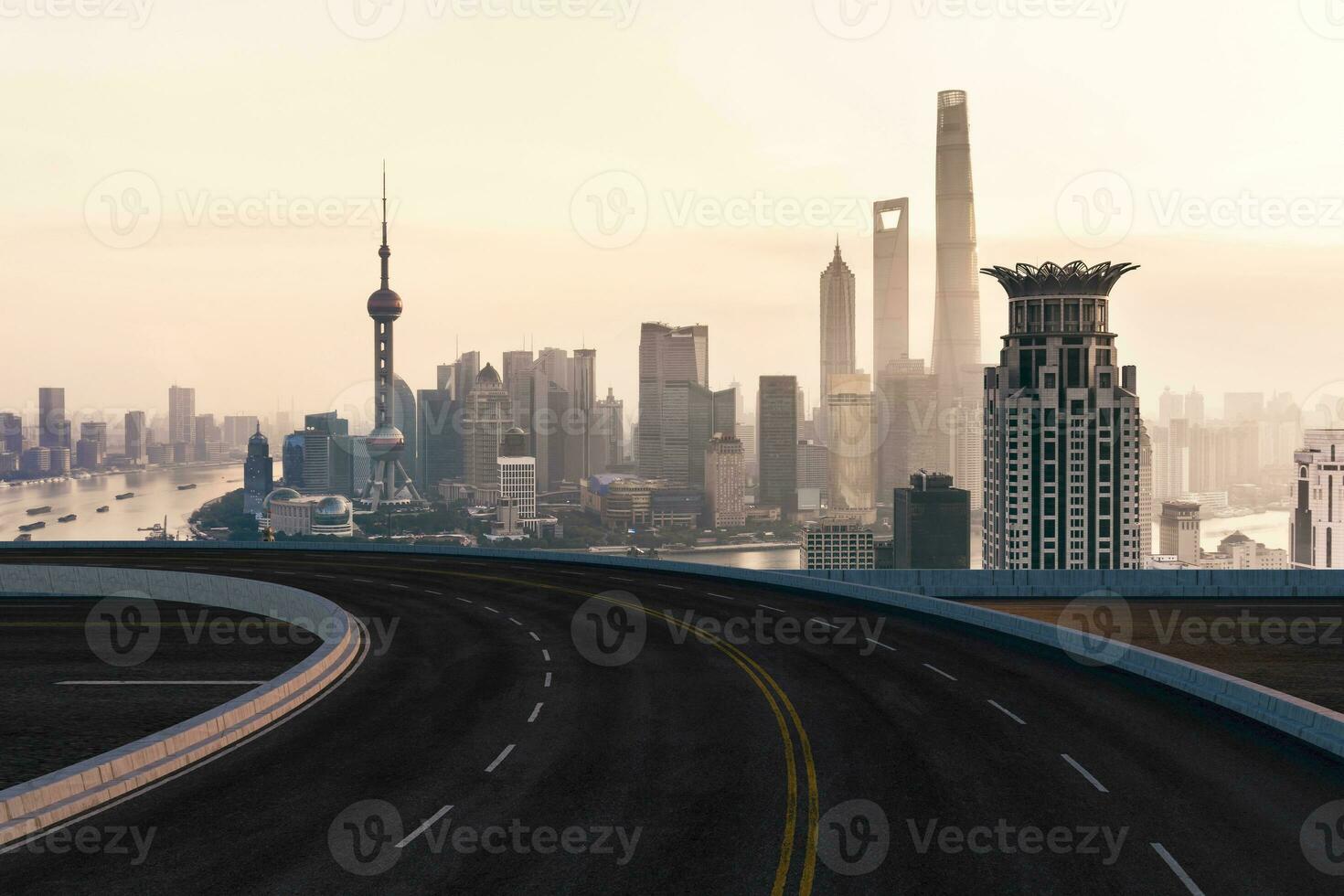 asfalto estrada e urbano construção do Xangai, entrada de automóveis e estrada. foto
