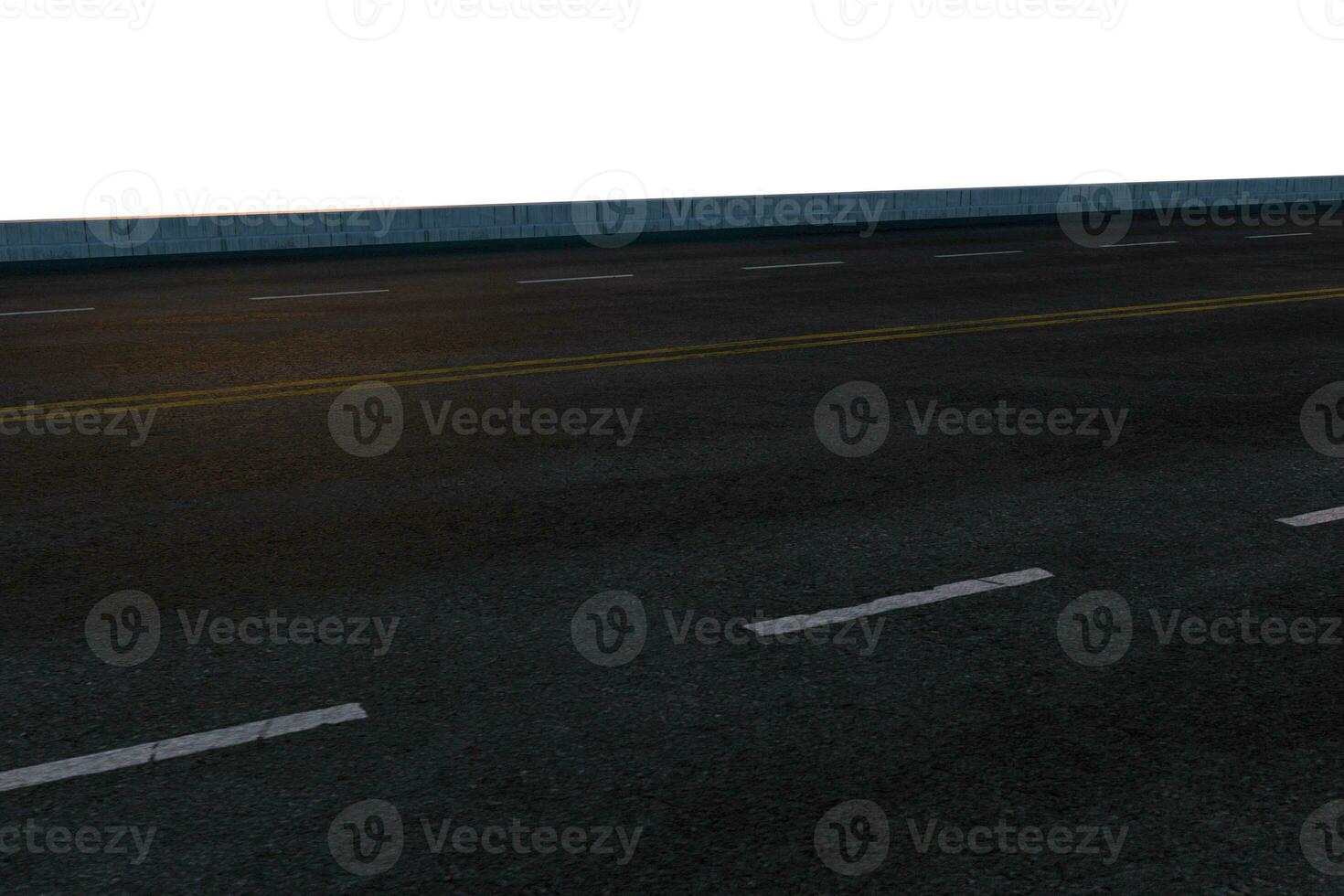 a esvaziar asfalto estrada com branco fundo, 3d Renderização. foto