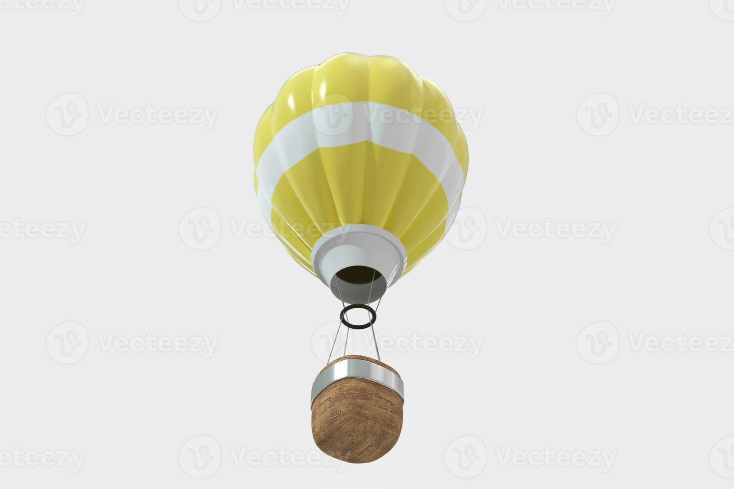 amarelo ar quente balão com branco fundo, 3d Renderização. foto