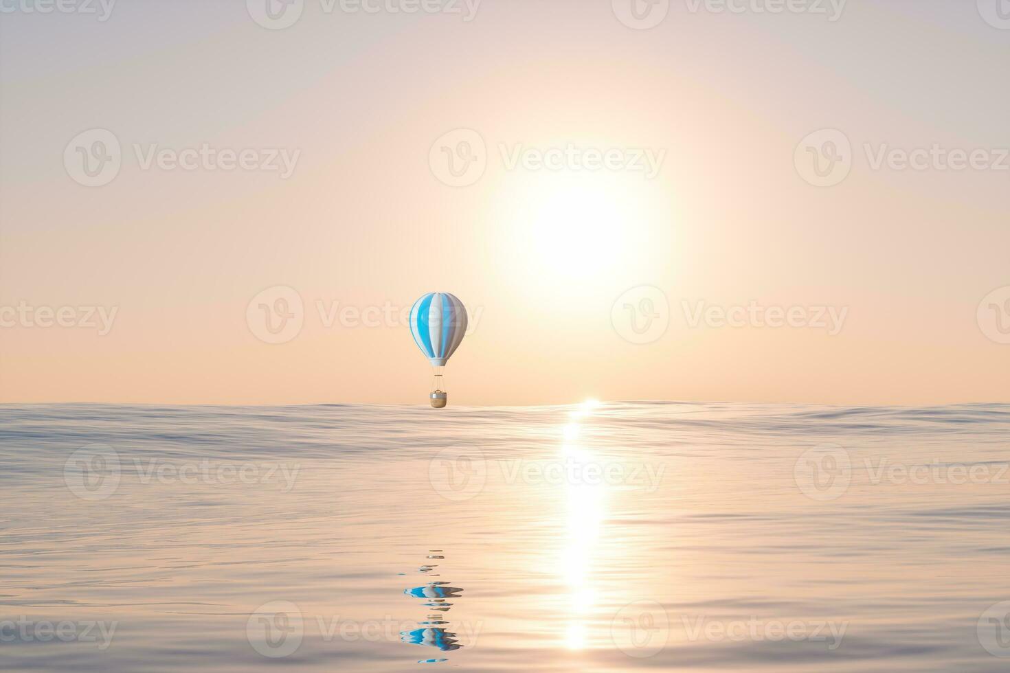 quente ar balão vôo sobre a oceano, 3d Renderização. foto