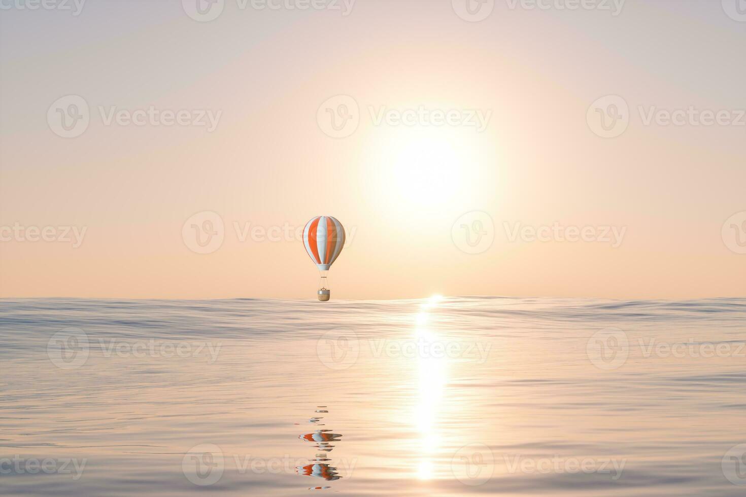 quente ar balão vôo sobre a oceano, 3d Renderização. foto